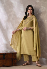 Green Straight Kurta With Plazzo And Dupatta For Women - 2613 view 4