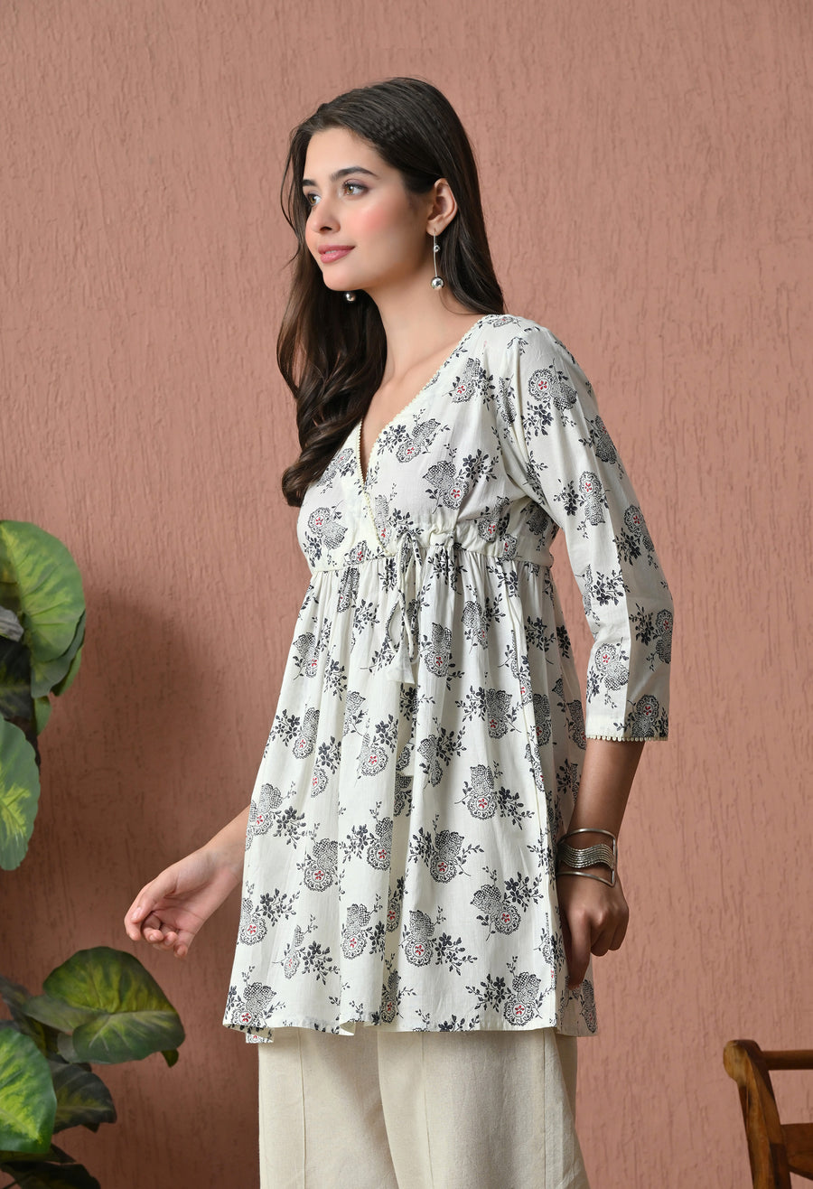 Grey Florals Cotton Printed Tunic with Palazzos