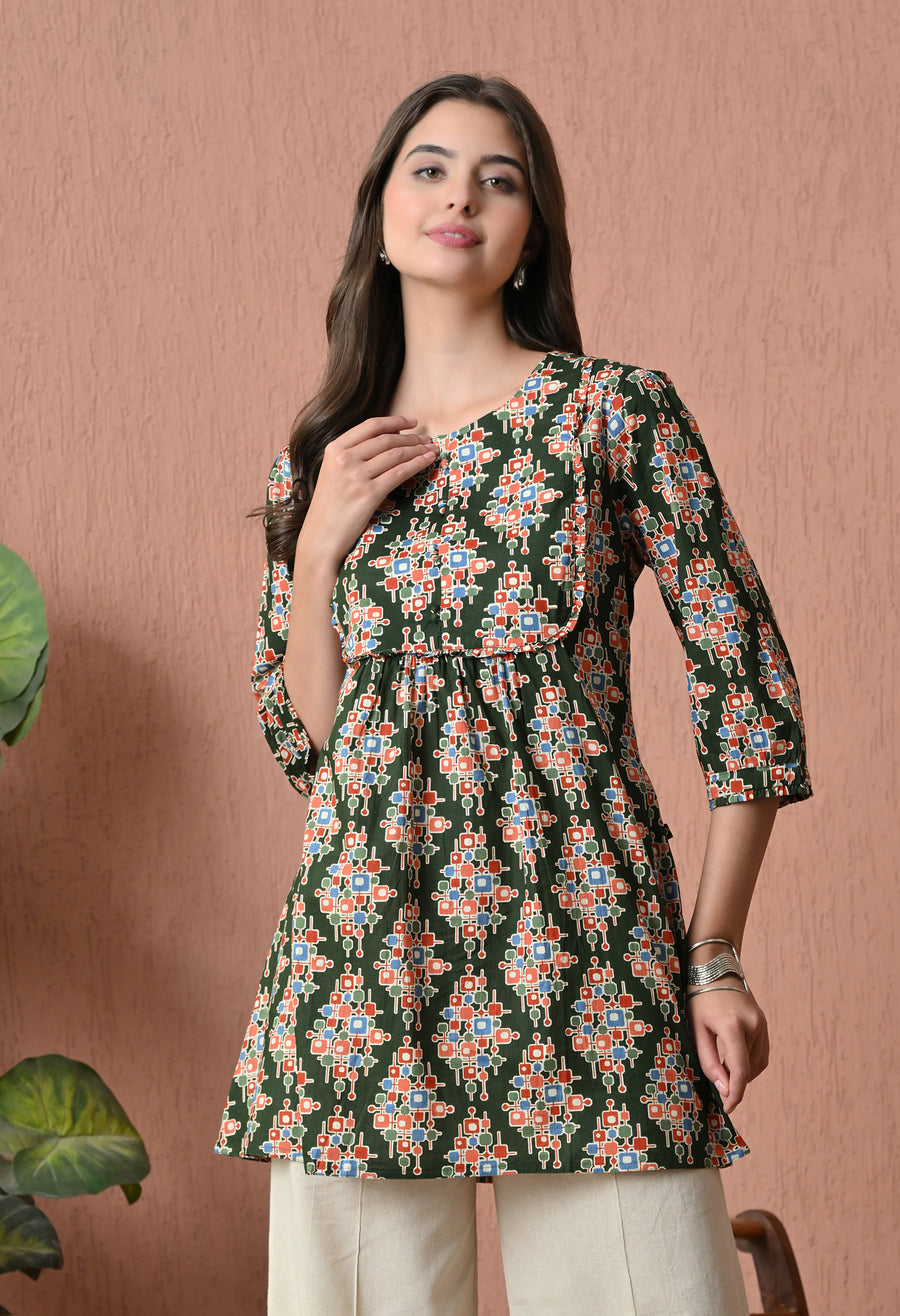 Green Cotton Printed Tunic with Palazzos
