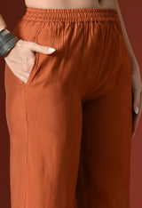 Rust Straight Kurta With Plazzo And Dupatta For Women - 2660 view 1