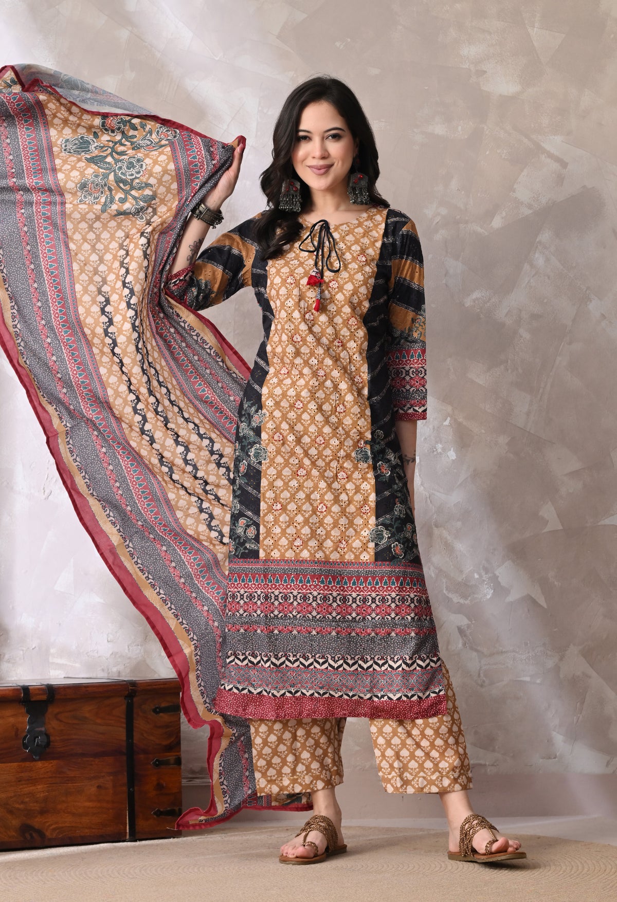 Brown A Line Top  Bottom & Dupatta  For Women - 2572 view 3