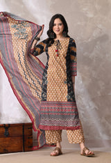 Brown A Line Top  Bottom & Dupatta  For Women - 2572 view 3