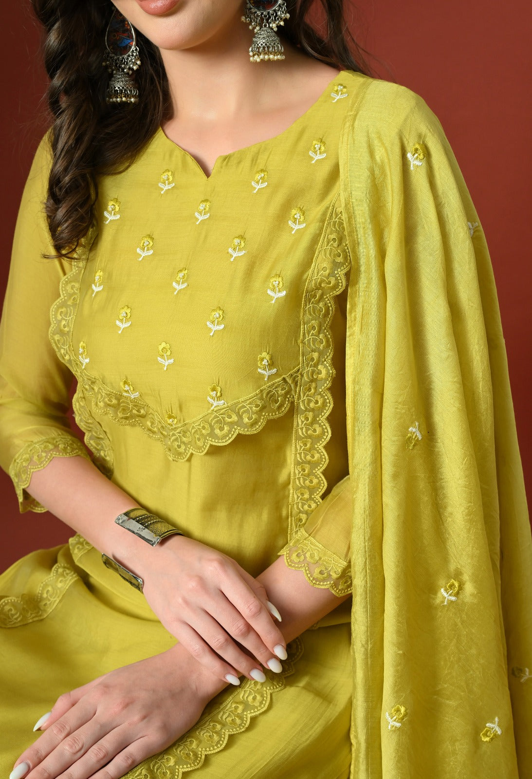 Yellow Straight Kurta With Plazzo And Dupatta For Women - 2912 view 5