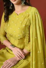 Yellow Straight Kurta With Plazzo And Dupatta For Women - 2912 view 5
