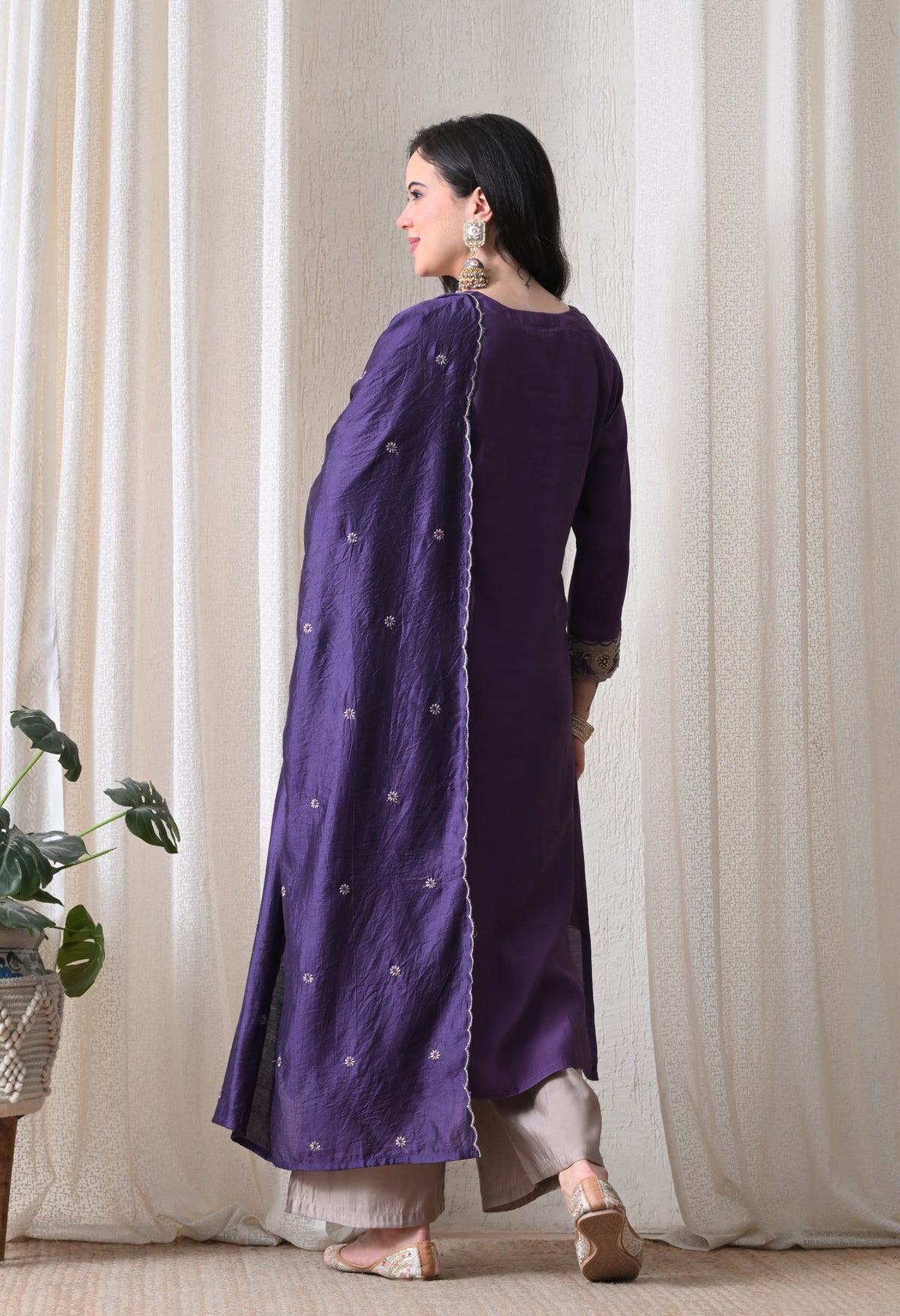 Purple Anarkali With Plazzo And Dupatta For Women - 2933 view 4