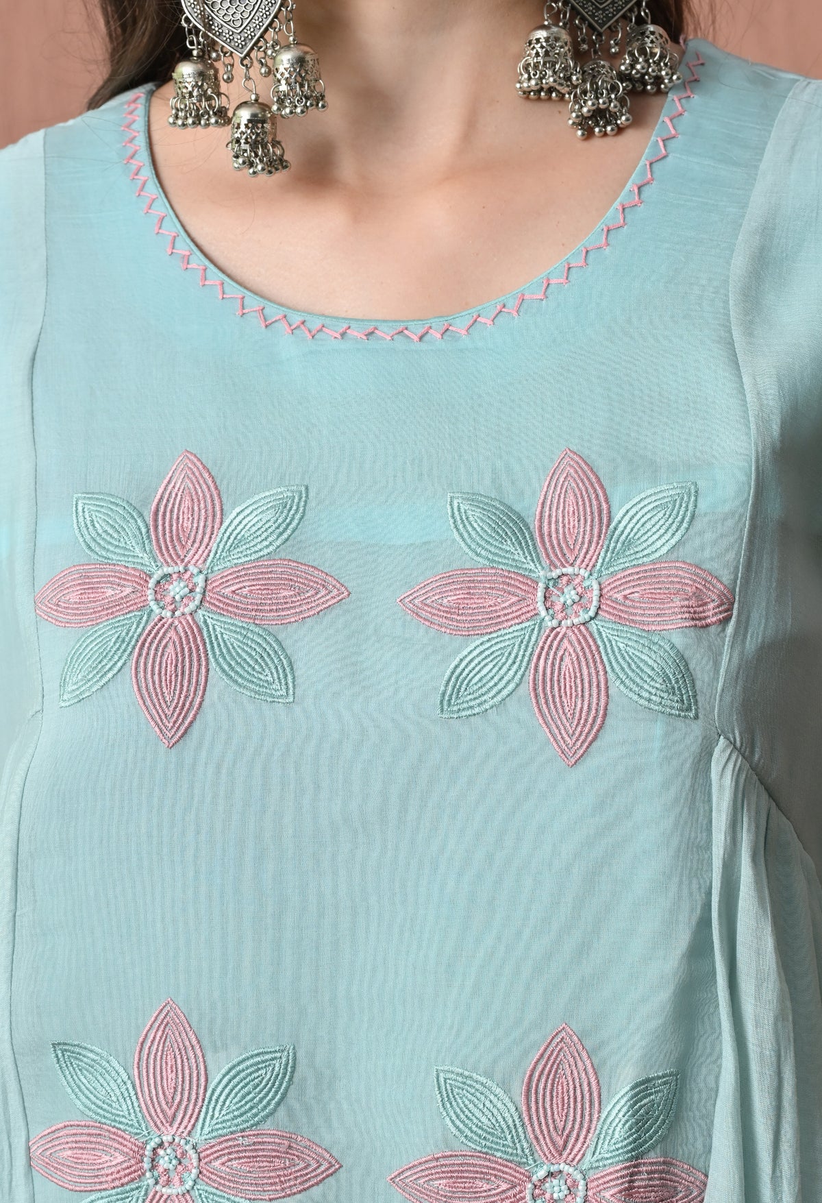 Sage Blue A Line Top  Bottom & Dupatta  For Women - 2904 view 1