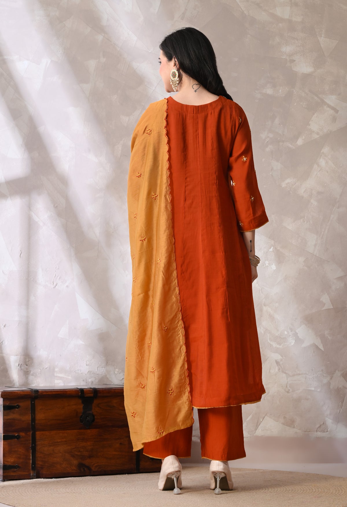 Rust A Line Top  Bottom & Dupatta  For Women - 2939 view 2