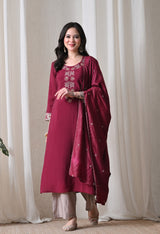 Wine Anarkali With Plazzo And Dupatta For Women - 2933 view 5
