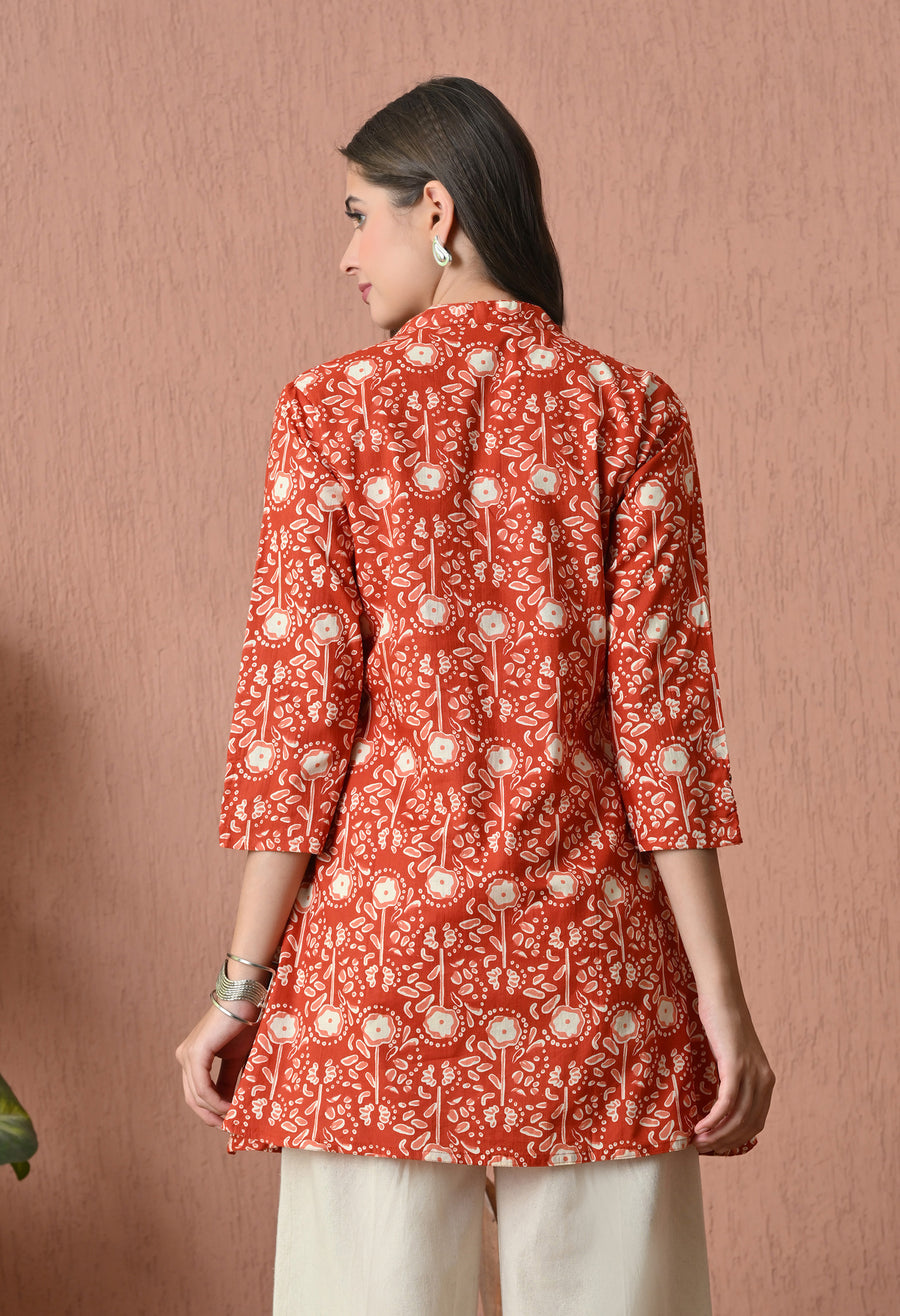 Rust Floral Cotton Printed Tunic with Palazzos