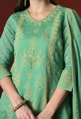 Green Straight Kurta With Plazzo And Dupatta For Women - 2659 view 2